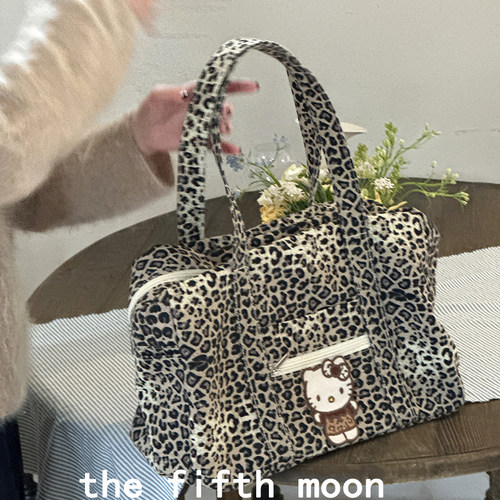 thefifthmoon可爱豹纹百变KT豹纹帆布大容量旅行包收纳包随行包