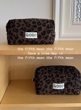 thefifthmoon收纳是好事 原创good表情豹纹灯芯绒化妆收纳包便携