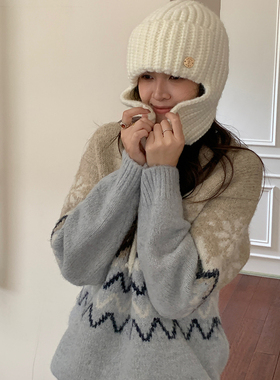 thefifthmoon针织护耳帽女秋冬飞行帽巴拉克法帽显脸小毛线帽