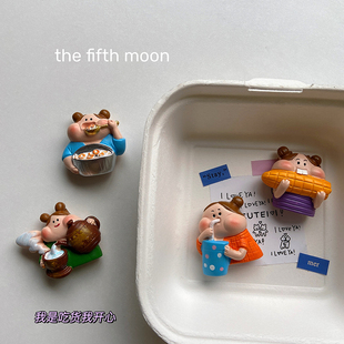 thefifthmoon 三个包邮 可爱吃货喝奶茶吃东西树脂冰箱贴磁铁