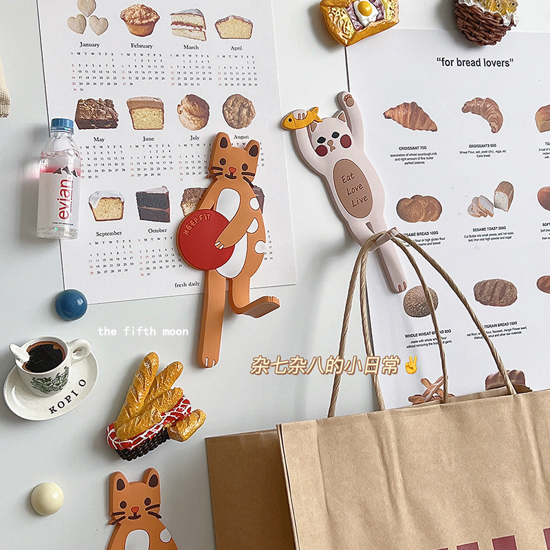 thefifthmoon可爱卡通俏皮贪吃猫猫咪可变形挂钩装饰免打孔冰箱贴