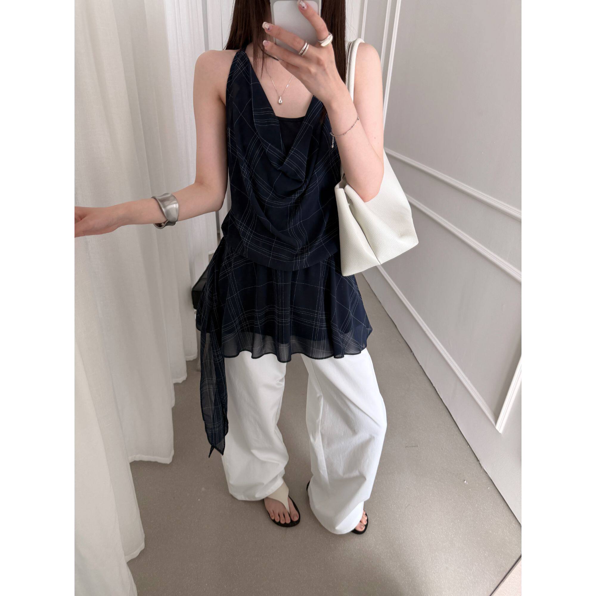 简约显瘦腰部抽绳百搭阔腿裤女生夏季新款韩版小个子白色梧桐裤