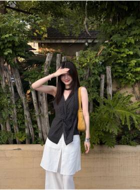 foryou新款夏季百搭辣妹穿搭挂脖上衣女夏天外穿绝美格子吊带背心