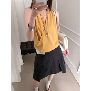 巨好看设计感交叉V领外穿吊带背心女小个子无袖百搭漂亮挂脖上衣
