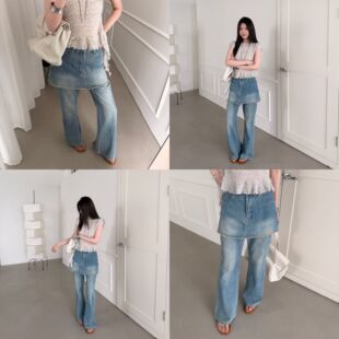 巨好看的高腰喇叭牛仔裤女夏季设计感小个子高腰百搭屁帘阔腿长裤