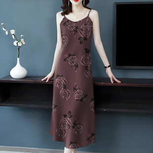 冰丝仿香云纱吊带背心裙女2025夏季外穿内搭冰凉感无袖打底裙女