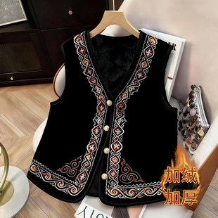 加绒加厚保暖马甲2025秋冬新款防寒外套护胃坎肩背心纽扣开衫上衣
