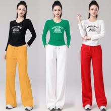 广场舞白裤子2025新款舞蹈服套装夏季薄款女士服装女红色网红黑色