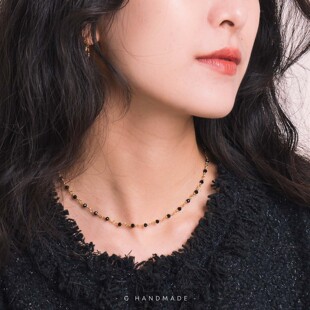 关山月手作 天然黑尖晶石手工项链杨采钰同款法式锁骨链延长链