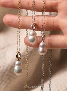 G HANDMADE 福禄一整年！天然淡水珍珠keshi极光925银开口扣项链