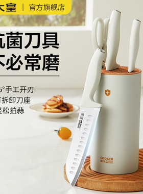 炊大皇抗菌刀具套装厨房菜刀家用防霉不锈钢切菜刀砧板二合一组合