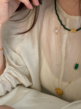 新中式国风项链女绿色玉