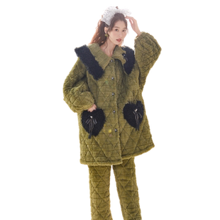 【商场同款】造福鸟睡衣女冬季中长款三层夹棉加绒加厚公主领套装