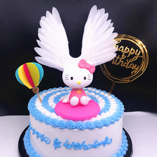 羽毛翅膀蛋糕装饰气球亚克力插件插旗生日派对蛋糕摇头娃娃摆件