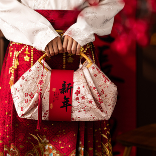 2026新年年货礼盒包装 马年手提竹编篮烘焙饼干牛轧糖送礼礼品盒