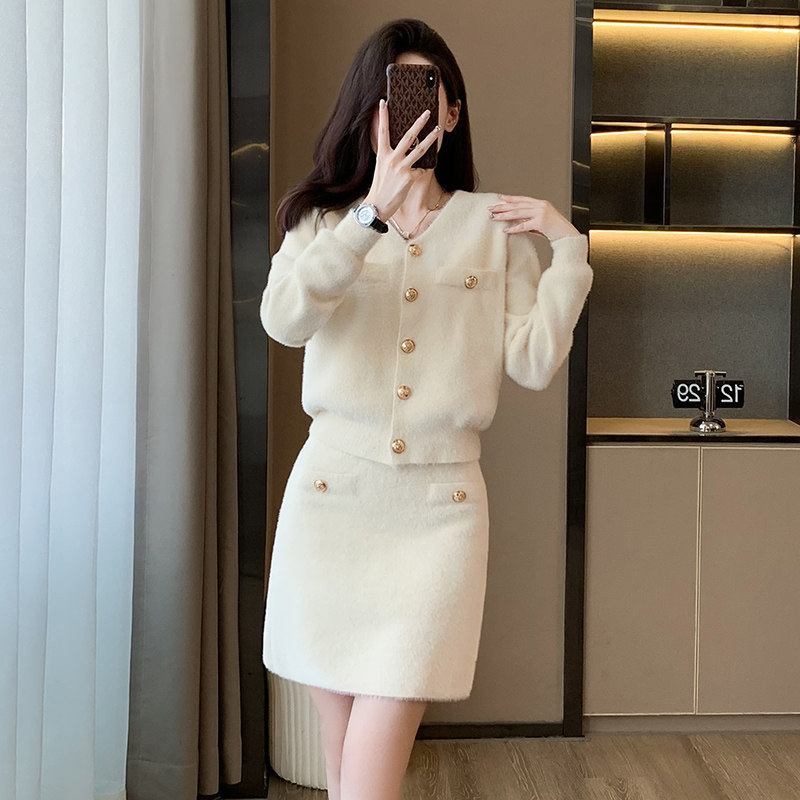 小香风秋冬开衫短裙两件套女
