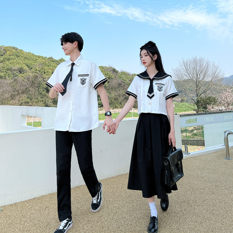 实拍情侣装夏装班服学院风初高中短袖JK制服学生班服