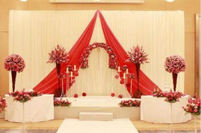 婚庆 背景底布 沙幔背景布米白加大红 色背景 结婚酒店婚庆用品