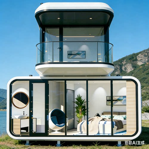 双层太空舱移动房 户外露营办公一体 钢结构防腐 全景落地窗轻奢