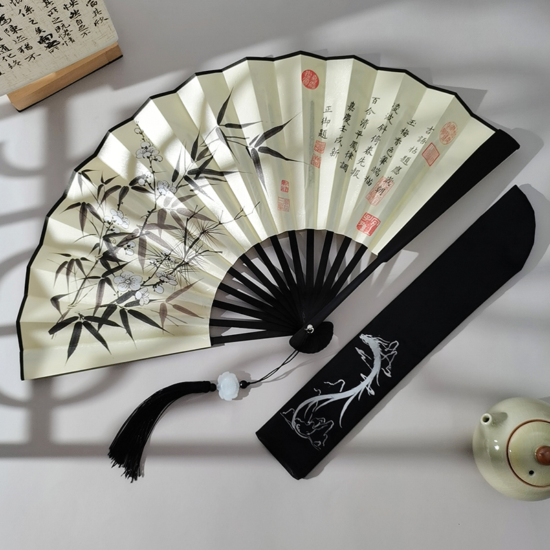 双面手工娟布竹扇汉服扇子折扇