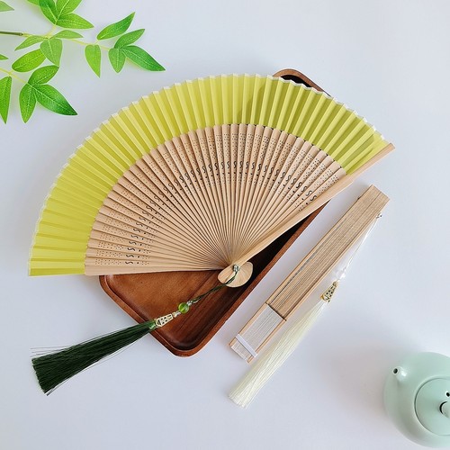 新中式绢布扇面镂空清新竹扇夏季