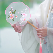 团扇刺绣半透古装 宫扇古风刺绣扇子女扇汉服旗袍团扇流苏儿童舞蹈