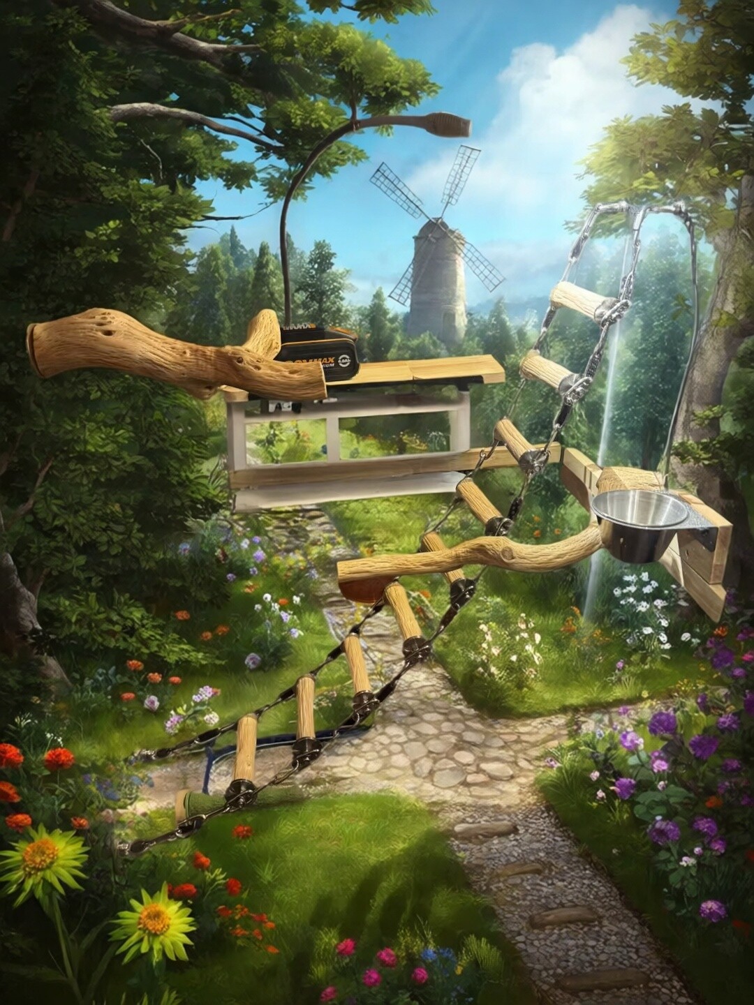 鹦鹉爬梯鸟笼玩具站杆大中小型鸟云梯秋千野梨木耐咬鸟攀爬楼梯