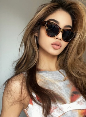 猫眼欧美墨镜复古豹纹太阳镜女高级感ins遮阳防紫外线框架显瘦潮