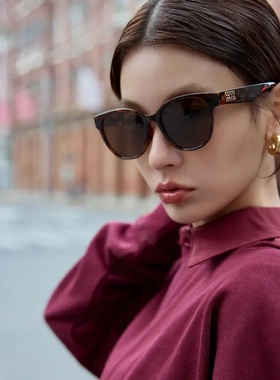 2025新款玳瑁圆框墨镜女款高级感防紫外线豹纹窄框方圆脸太阳眼镜