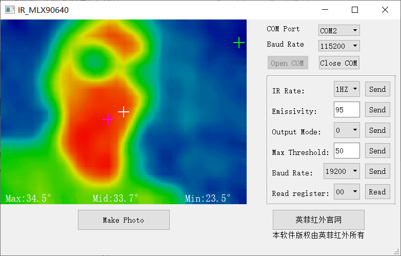 英菲红外 MLX90640 32*24 红外测温点阵传感器 热像仪模块 迈来芯