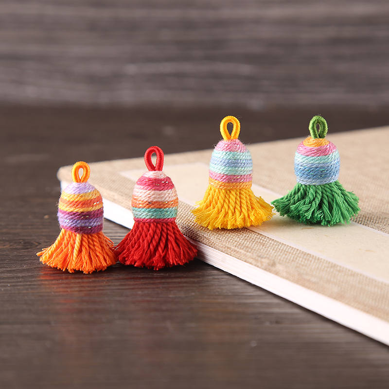 彩虹渐变螺旋帽流苏短款穗子手搓棉线吊穗耳环手链项链指环扣吊坠