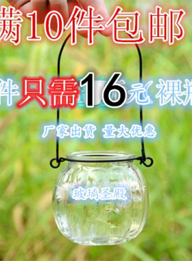 包邮南瓜铁丝吊环玻璃瓶 花溶器 水培瓶 可爱迷你小吊瓶 水植器皿