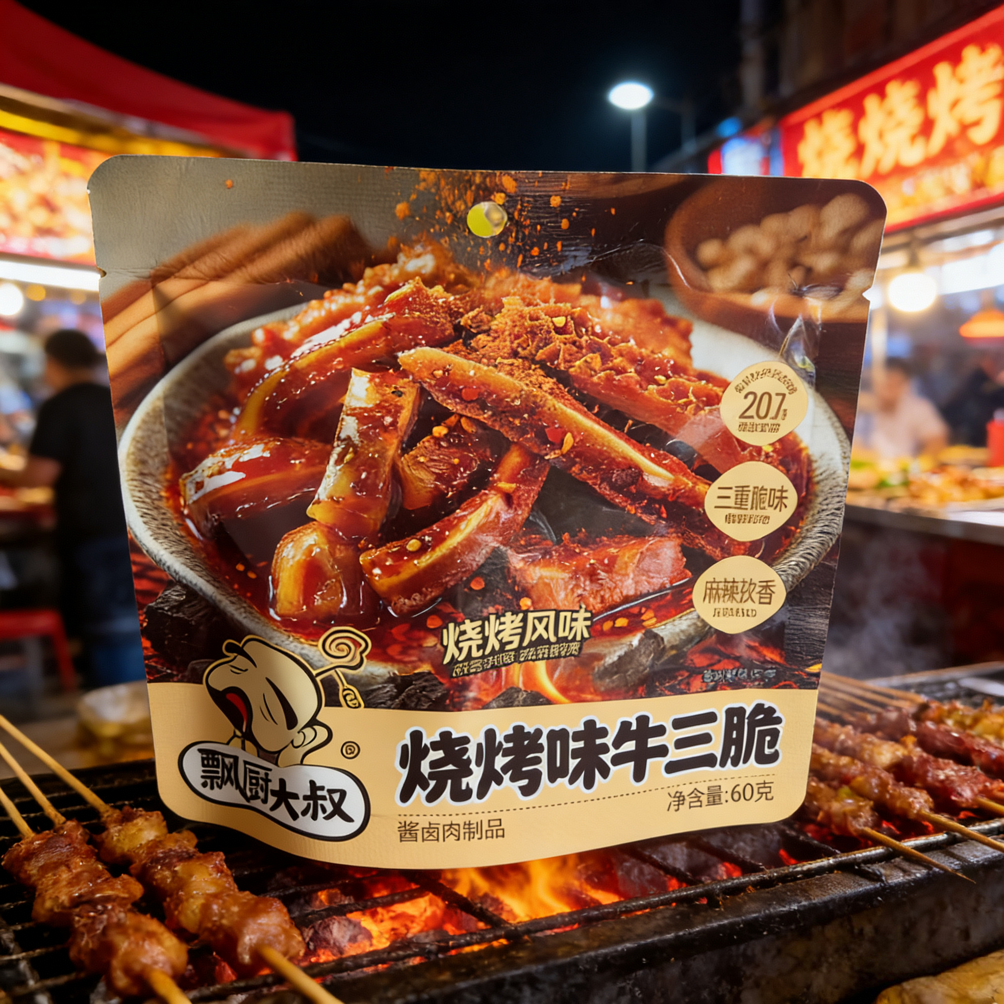 飘零大叔烧烤味牛三脆60g牛肚牛耳牛脆骨混合卤味熟食即食下酒菜