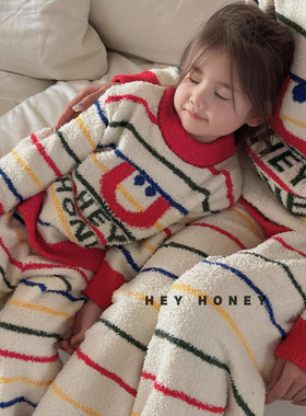 大小卷秋冬季新款半边绒可爱亲子装加厚保暖家居服套装-39505