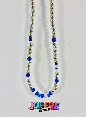 JOFFRE原创克莱因蓝显白百搭项链手串锁骨链进口玻璃珠圆珠项链
