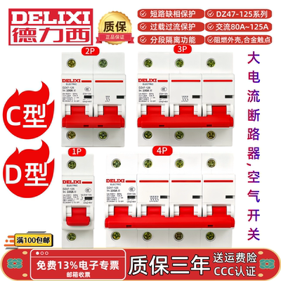 德力西大电流小型断路器空气开关DZ47-125C80D100C125C型D型1P~4P
