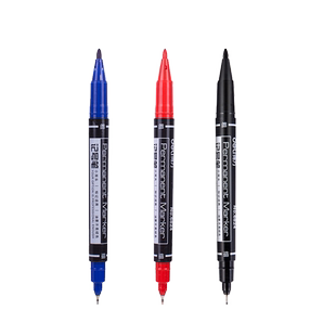 得力小双头记号笔6824细头粗细两头一头粗一头细油性彩色勾线笔S573红色标记笔6823蓝色双头办公用品盒装12支