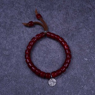 POHIER宝喜儿高桥吾郎纯银雏菊徒弟村田高诗枣红色古董琉璃珠手链