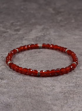 Pohier天然红玛瑙本命年银珠手链