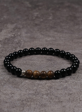 Pohier沉香黑曜石银珠手串