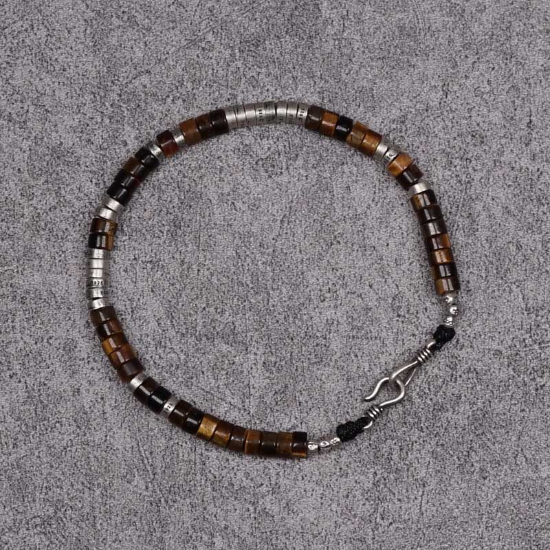 POHIER宝喜儿原创小众设计复古银天然虎眼石欧洲情侣手链男女串珠