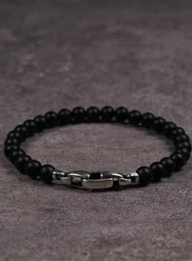 Pohier天然黑玛瑙银扣手链