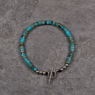 POHIER宝喜儿印第安多彩海希绿松石银珠手链情侣navajo男女串珠