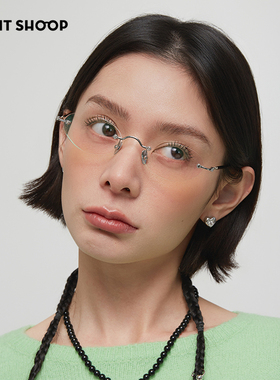 光泽钛制！右店高智无边框金丝防蓝光纯欲素颜知识分子近视眼镜框