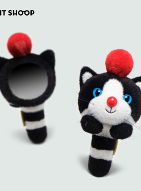 RIGHT SHOOP 右店妙趣猫毛绒手持镜少女轻便随身携带黑猫补妆镜