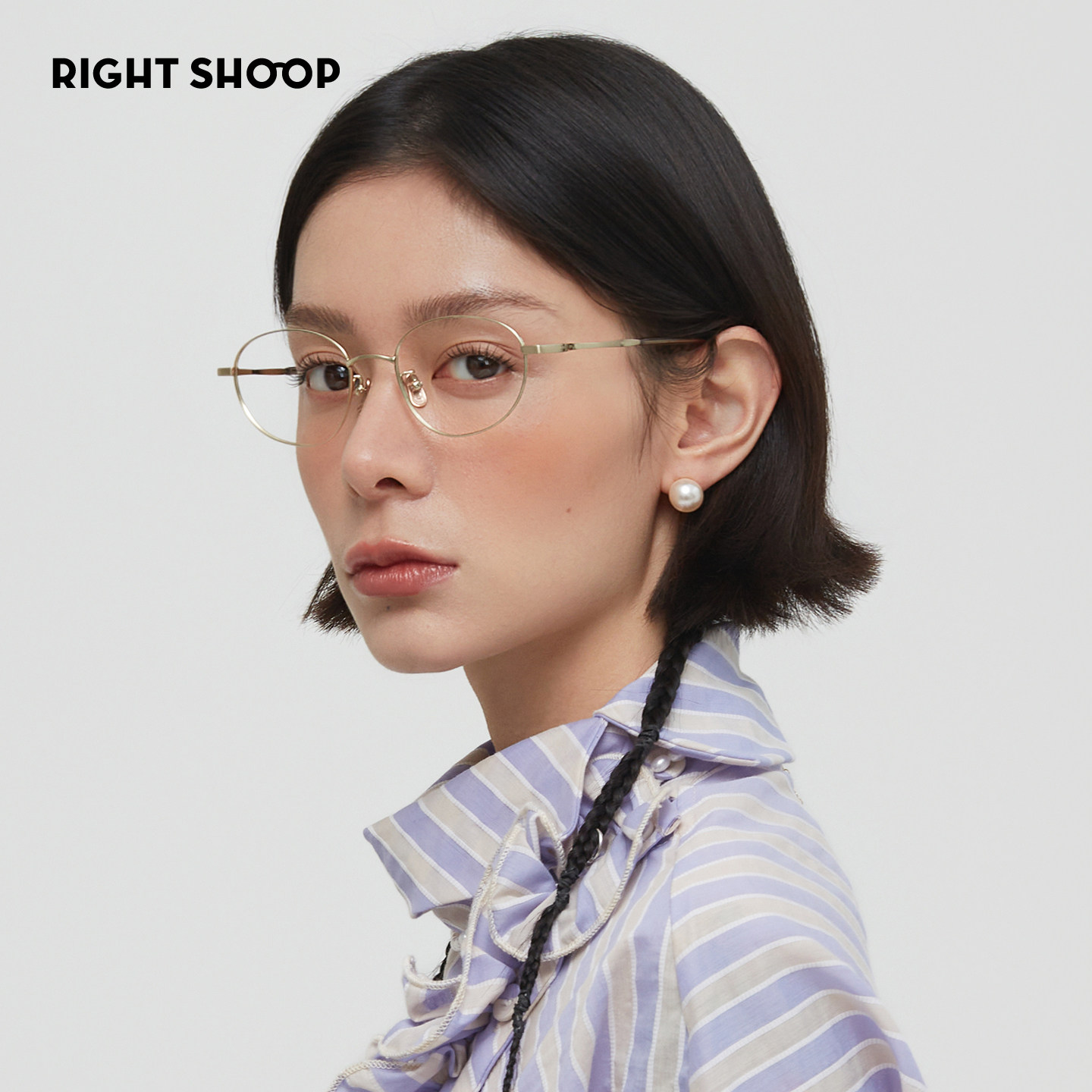 RIGHT SHOOP右店窄扁圆β钛轻韧蛋仔镜防蓝光辐射配近视女眼镜框图片