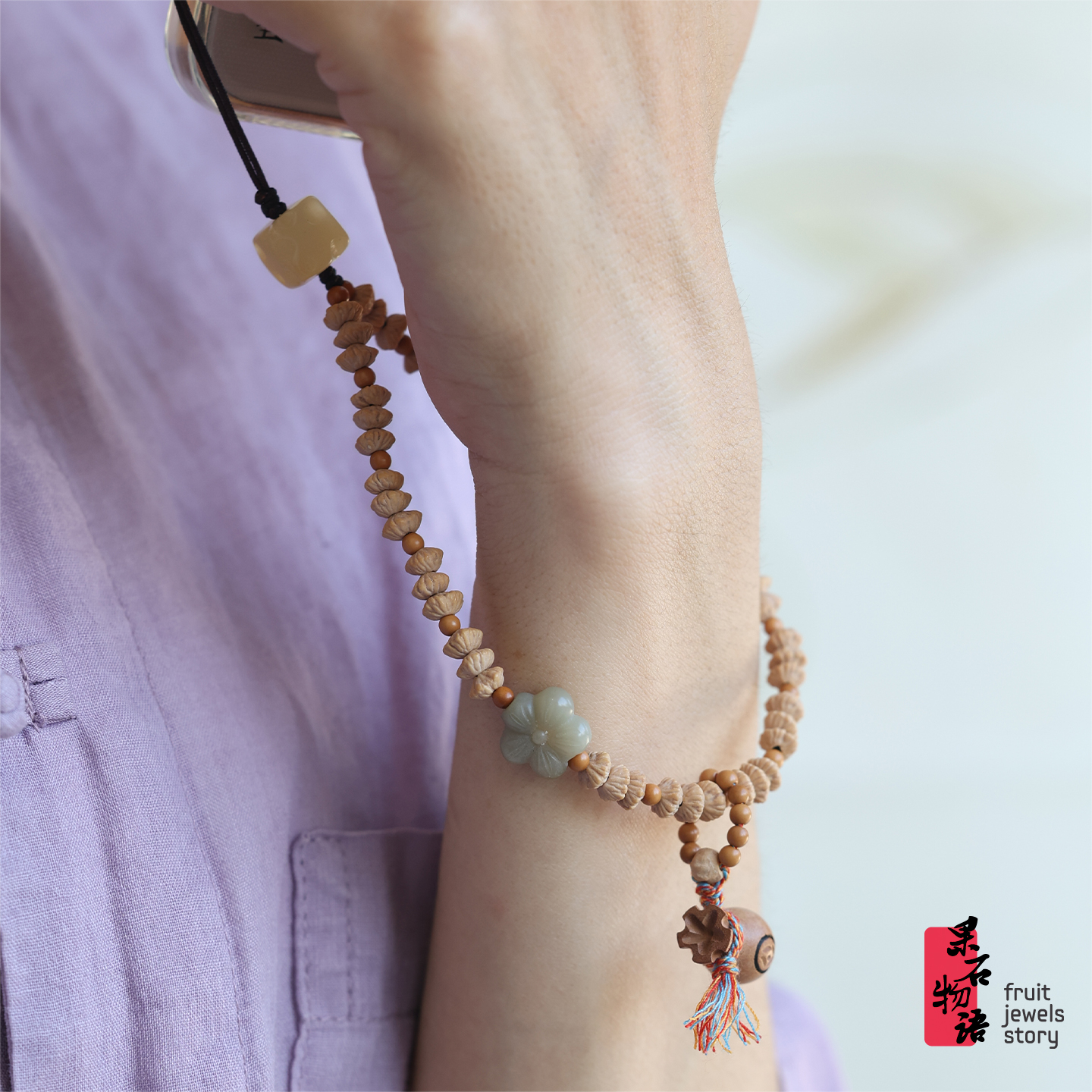 金叶莲花菩提籽手机链挂件小众九华山金钱子吊坠挂饰女士盘玩手工