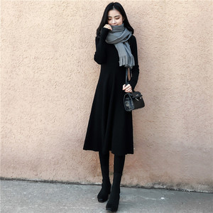 过膝复古法式赫本长裙