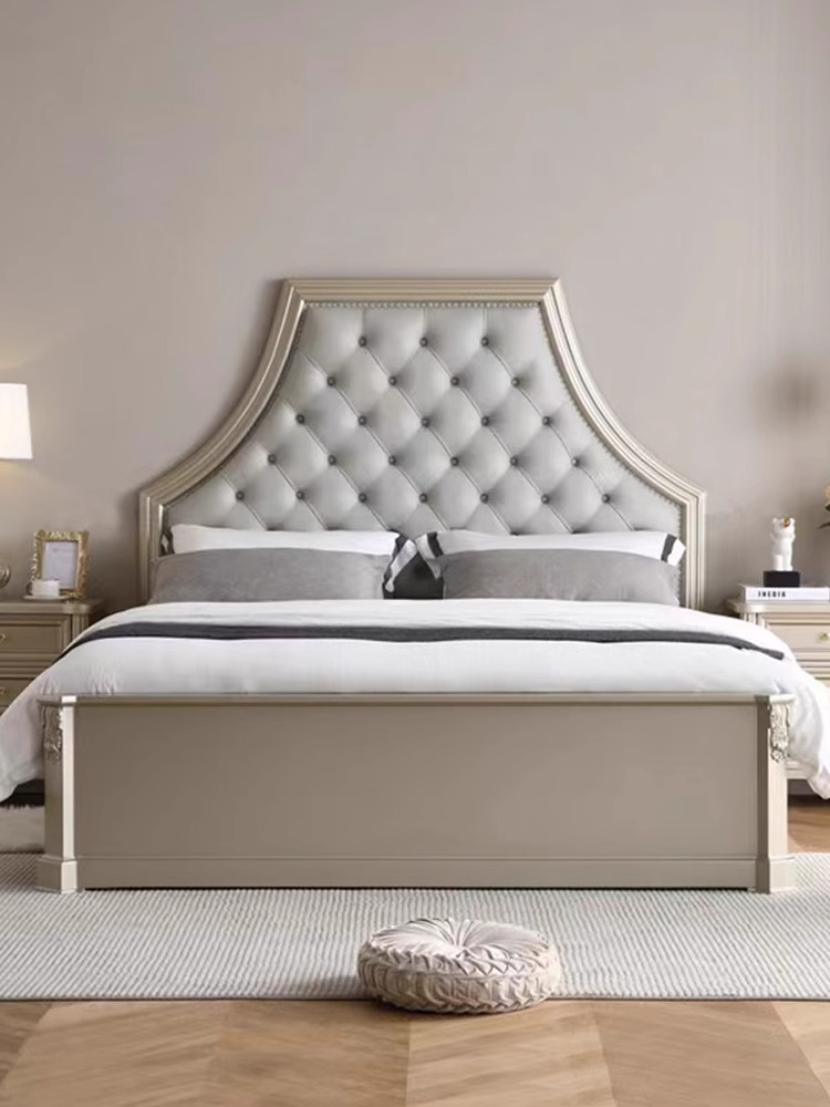 美式床现代简约1.8m双人床轻奢实木床主卧大床豪华婚床储物公主床