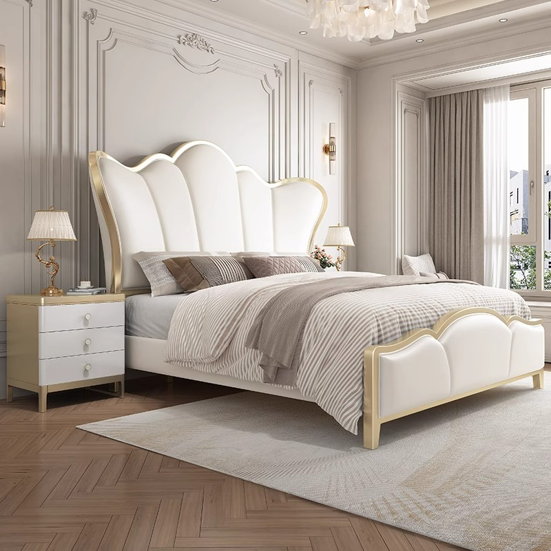 高端欧式轻奢真皮实木床